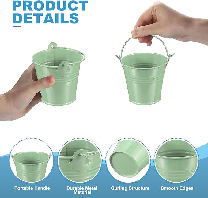 PATIKIL 2.7"x2.3" Small Metal Buckets with Handle, 12 Pcs Mini Galvanized Bucket Colorful Easter Buckets for Crafts Party Favors Decoration, Light Green