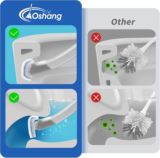 oshang Disposable Toilet Brush 2 Pack- Toilet Bowl Cleaner, Toilet Cleaning Supplies, Toilet Brush with Holder, 28 Refills for Deep Cleaning and Hygienic Bathroom Maintenance