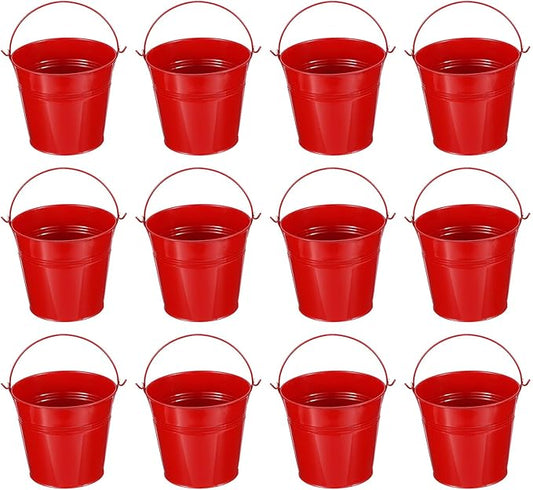 PATIKIL 5.1"x4.7" Small Metal Buckets with Handle, 12 Pcs Mini Galvanized Bucket Colorful Easter Buckets for Crafts Party Favors Decoration, Red