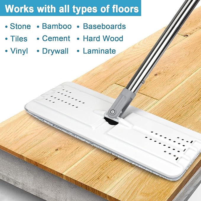 Mop and Bucket with Wringer Set, Hands Free Flat Floor Mop and Bucket, 3 Washable Microfiber Pads Included, Wet and Dry Use, Home Floor Cleaning System for All Floor Types and Windows