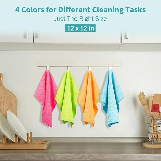 HOMERHYME Microfiber Cleaning Cloth, 12 Pack Cleaning Rags, 12" x 12" Microfiber Towel, Lint Free Non-Abrasive Dusting Cloth, Microfiber Towels for Cars Kitchen Garage House Office