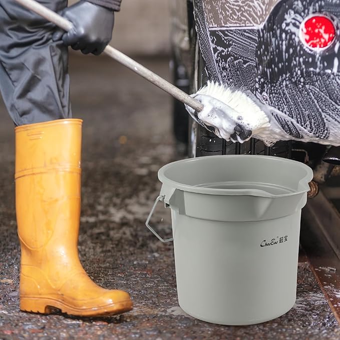 4 Packs Commercial Round Buckets, 14 Quart Plastic Round Utility Pail with Handle, Grey