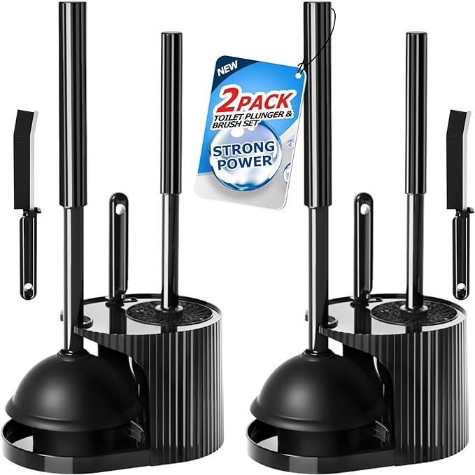 2Pack 3 in 1 Toilet Brush and Plunger Set,Toilet Bowl Brush Plunger Set,Toilet Brush Plunger Combo,Cleaning Brush,Cleaning Supplies, Crevice Cleaning Brush, Bathroom Cleaning Tools