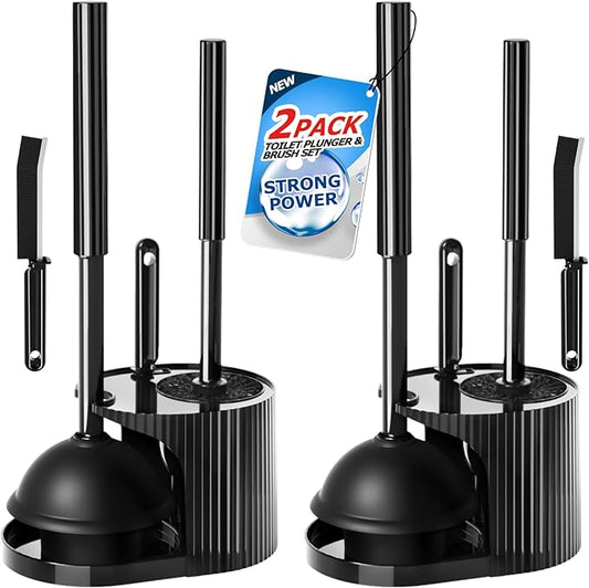 2Pack 3 in 1 Toilet Brush and Plunger Set,Toilet Bowl Brush Plunger Set,Toilet Brush Plunger Combo,Cleaning Brush,Cleaning Supplies, Crevice Cleaning Brush, Bathroom Cleaning Tools