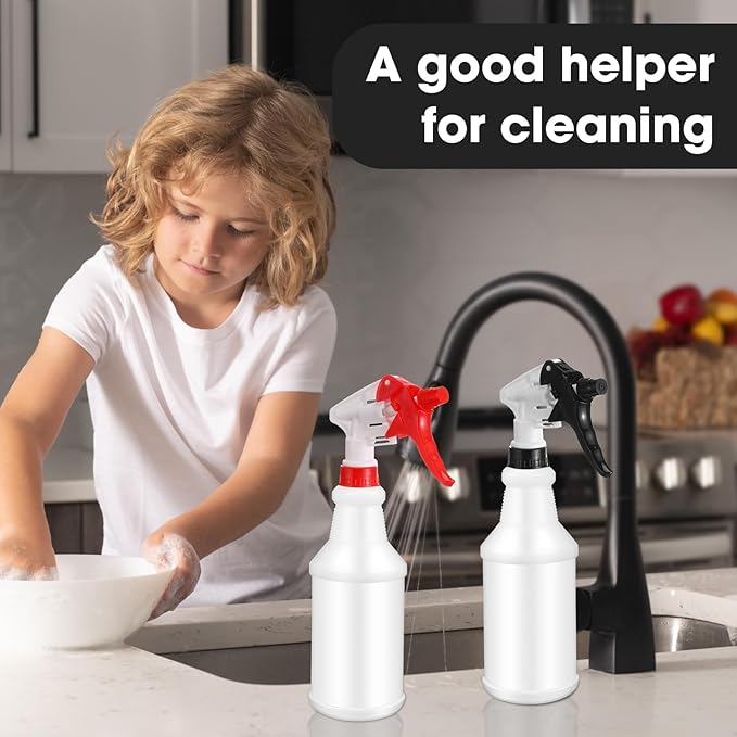 Eccliy 12 Pcs 16 Oz Plastic Spray Bottle, Adjustable Empty Reusable Sprayer for Cleaning, Planting, Water, Bathroom and Kitchen, BBQ, Commercial and Residential(Red, Black,Original)