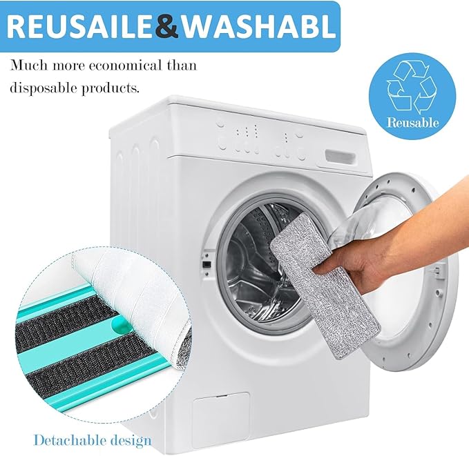 Microfiber Mop Pads Flat Replacement Heads for Wet/Dry Mops Washable Reusable Refills Compatible with Floor Care System Floor Cleaning and Scrubbing (6 Pack 13" x 4.9")