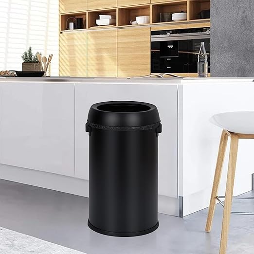 Garvee 17 Gallon/65 Liter Trash Can, Fingerprint-Proof Stainless Steel Open Top Garbage Can, Heavy Duty Commercial Round Trash Bin for Restaurant, Home, Office, Black