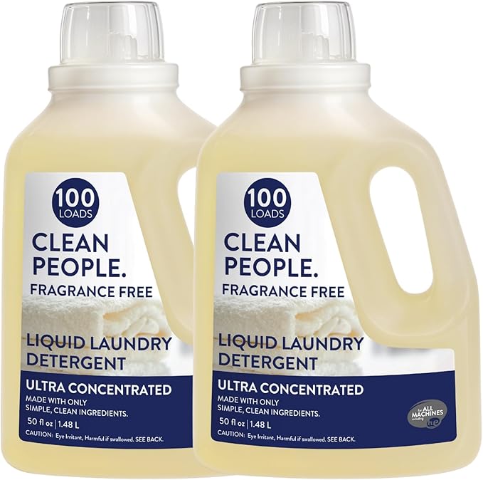The Clean People Liquid Laundry Detergent - Recyclable Packaging, Stain Fighting - Ultra Concentrated, Laundry Soap - Fragrance Free, 50 fl oz (2 Pack)