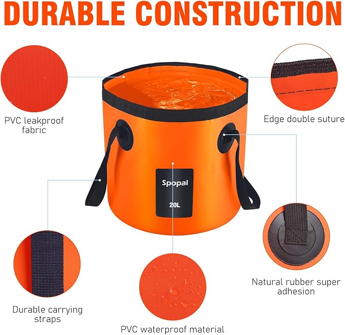 Collapsible Bucket with Handle 20L, Multifunctional Folding Water Container for Camping, Hiking, Traveling, Fishing, Laundry, Gardening, Waterproof, Durable, Lightweight