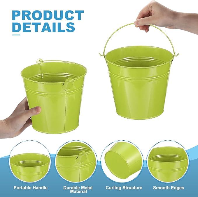 PATIKIL 5.9"x5.1" Small Metal Buckets with Handle, 6 Pcs Mini Galvanized Bucket Colorful Easter Buckets for Crafts Party Favors Decoration, Green