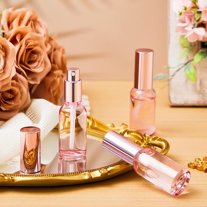 Tessco for you 20 Pcs 1 oz/30 ml Glass Spray Bottles Empty Perfume Atomizer Refillable Clear Decorative Empty Bottles with Fine Mist Sprayer Pump for Face Body Travel(Pink)