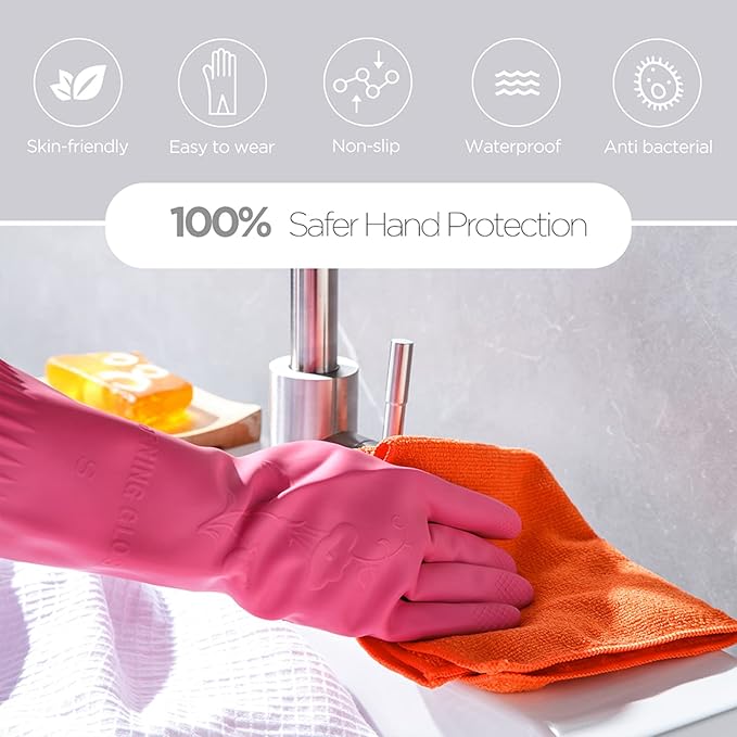 Rubber dishwashing gloves 3 or 6 Pairs for kitchen,Cleaning washing dish gloves long for household reuseable durable.