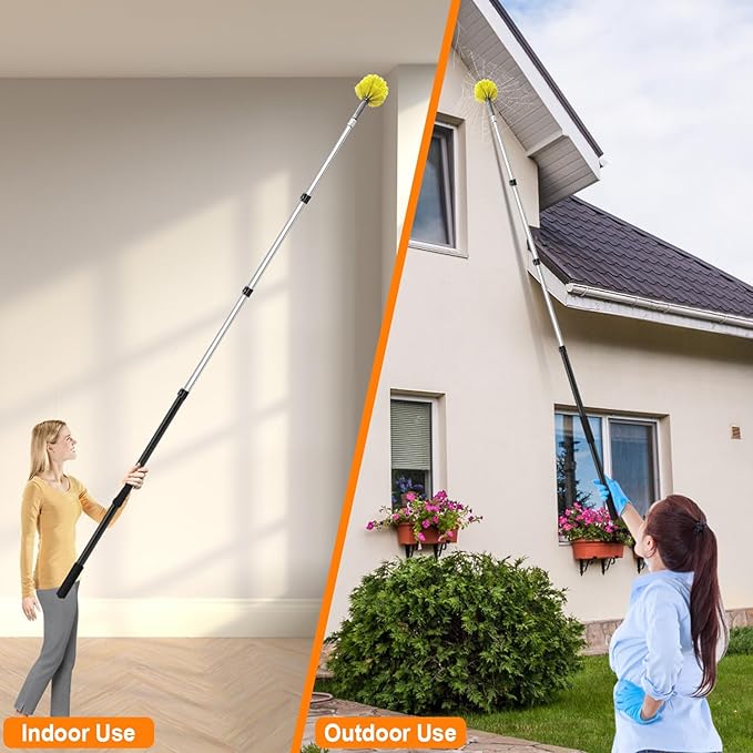 20 Foot Cobweb Duster with Extension Pole, 4-12ft Dusters for Cleaning with Bristles, High Reach Feather Duster for Outdoor Indoor, 4-Stage Spider Web Remover with Telescopic Pole for Ceiling Wall