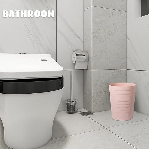 UUJOLY Small Bathroom Trash Can Wastebasket, Plastic Garbage Bin Container Basket for Bathrooms, Laundry Room, Kitchens, Offices, Kids Rooms, Dorms, Pink, 1.8 Gallon