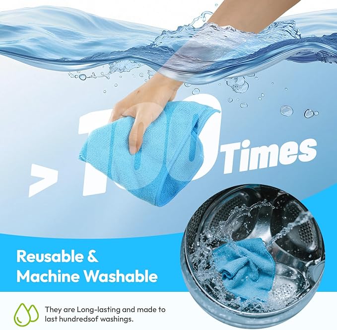 Microfiber Cleaning Cloths 12”x12” 24Pack Lint Free Kitchen Cloths - Extra Thick, Streak-Free, Lint-Free, Fast Absorbent - Reusable Multi-Purpose Housekeeping Rags for Cars, Dishes, Floors, Tiles