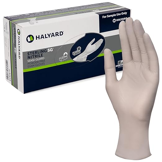 HALYARD Sterling SG Nitrile Powder-Free Exam Gloves, 3.7 mil, 9.5 Inches, Gray, Medium, 41659 (Case of 2500)