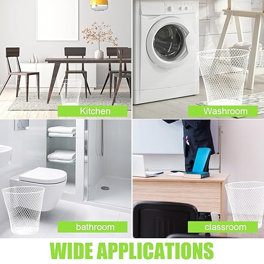 10 Pack Round Waste Basket,White Wire Mesh Desk Metal Trash Garbage Can Wastebasket Recycling Trash Bins Garbage Container for Bedroom Office School Kitchen Home Living Room Bathroom