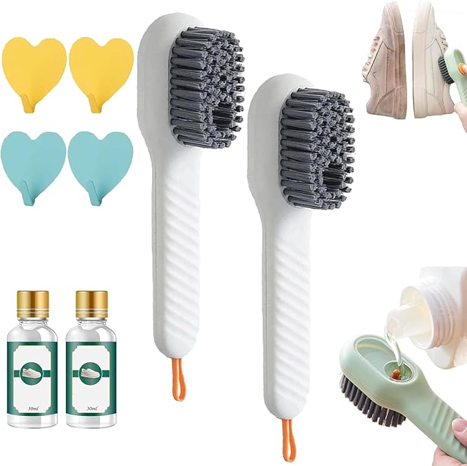 2 in 1 Multifunction Cleaning Brush, Multifunctional Cleaning Brush with Soap Dispenser, Liquid Filled laundry Brush, Household Cleaning Clothes Shoes Brush with Liquid Box (2pcsWhite)