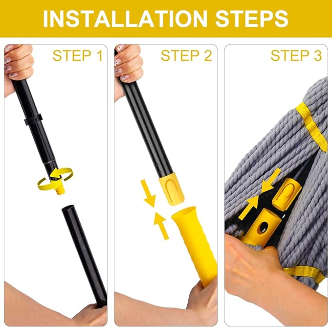 Self Wringing Twist Mop, Wet Mop for Floor Cleaning with 57 " Long Handle, Heavy Duty Floor Mop for Hardwood Vinyl Tile Marble Laminate Home Office Kitchen, Gray