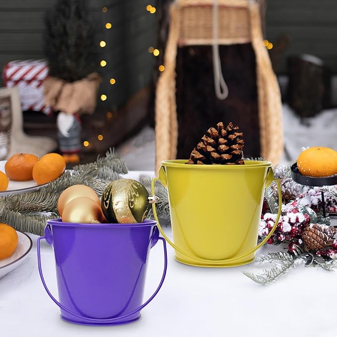 3.1" Galvanized Mini Tin Buckets – 12Pcs Rainbow Colors Metal Buckets with Handle, Ideal for Party Favors, Bridal Shower and Craft Projects (Multi-Colored, 3.1")