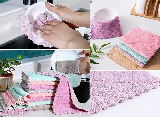10 Pack Kitchen Cloth, Microfiber Dish Towels Washcloths, Super Absorbent Coral Velvet Dishtowels, Premium Cleaning Cloths,Non-Stick Oil Quick Dry DishTowels, Soft Tea Towels, Table Cleaning Cloths.