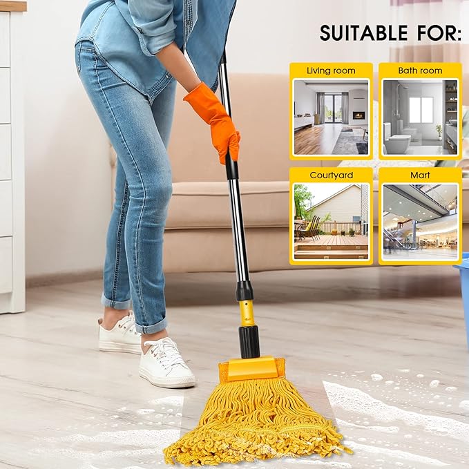 MASTERTOP Industrial Mop,Heavy Duty Looped End String Dust Mop,Commercial Mops for Home,Kitchen,Garage,Office and Concrete/Tile Floor Cleaning - 2 Cotton Heads
