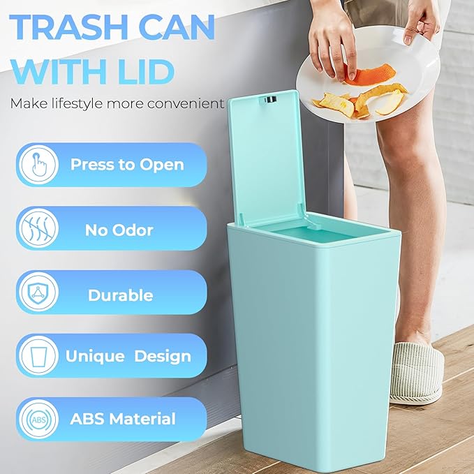 3 Pack 4 Gallon Bathroom Small Trash Can with Lid, 15L Slim Garbage Bin Wastebasket with Pop-Up Lid for Bedroom, Office, Kitchen, Dorm, Fits Under Desk