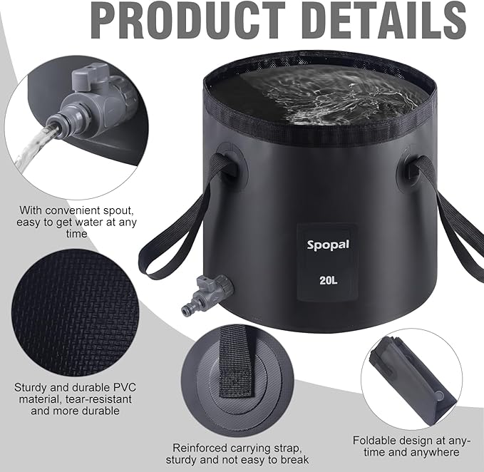 Collapsible Bucket with Handle 20L, Multifunctional Folding Water Container for Camping, Hiking, Traveling, Fishing, Laundry, Gardening, Waterproof, Durable, Lightweight
