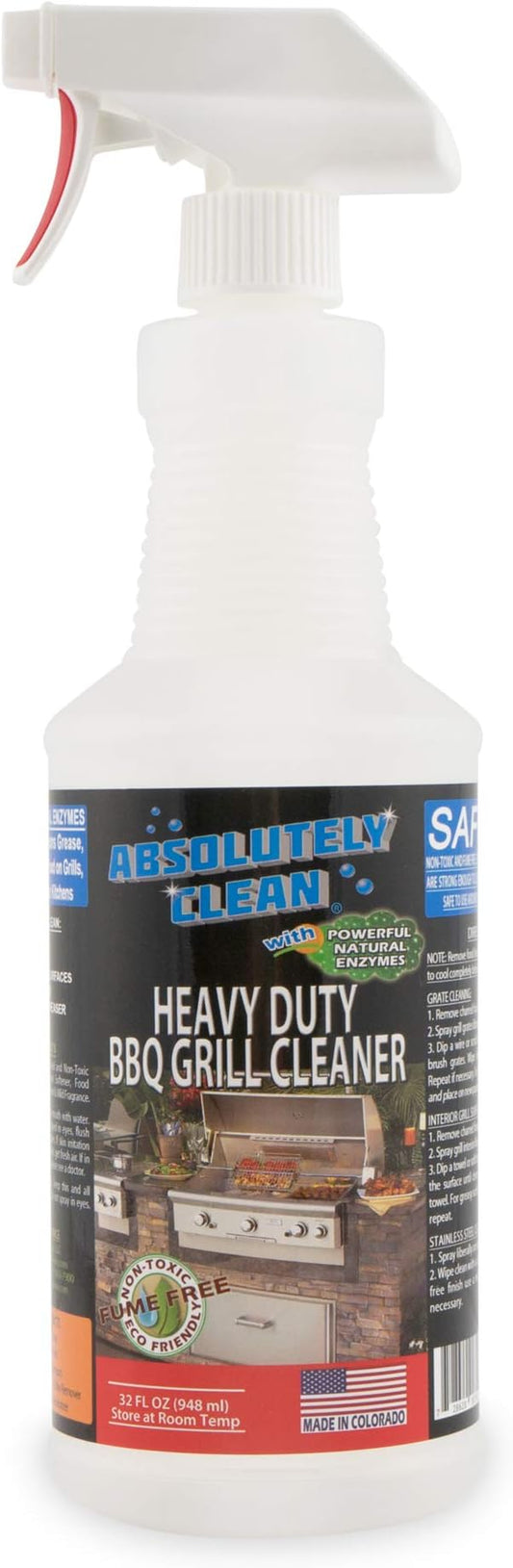 Absolutely Clean IT JUST WORKS GREAT as Grill Cleaner Spray! - Professional Strength, Natural Enzyme Formula - Fast Acting, Fume Free - USA Made (32oz Spray Bottle)