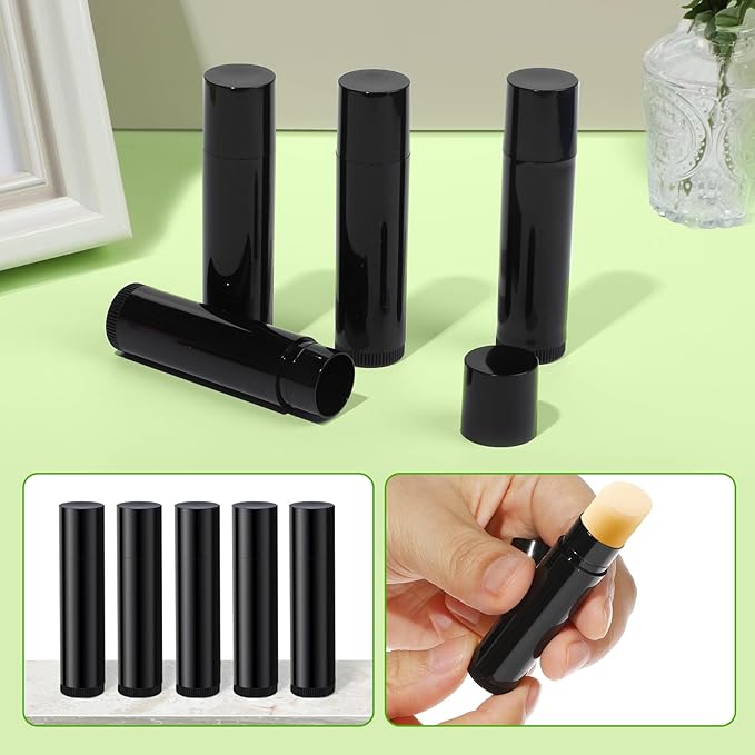 Lip Balm Crafting Kit, 50 Pieces Empty Lipsticks Filling Tubes Mold Handmade Set Pallet with Scraper, Lip Balm Tubes with Filling Tray and Spatula for Women Girl Cosmetics Makeup, Black