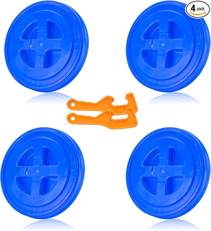 4 Pieces 5 Gallon Bucket Lid with Bucket Lid Opener,Plastic Storage Bucket Leak-Proof Screw Seal Lids,Pet Food Storage Container Lid for Home Paint Storage Buckets