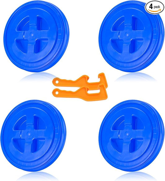 4 Pieces 5 Gallon Bucket Lid with Bucket Lid Opener,Plastic Storage Bucket Leak-Proof Screw Seal Lids,Pet Food Storage Container Lid for Home Paint Storage Buckets
