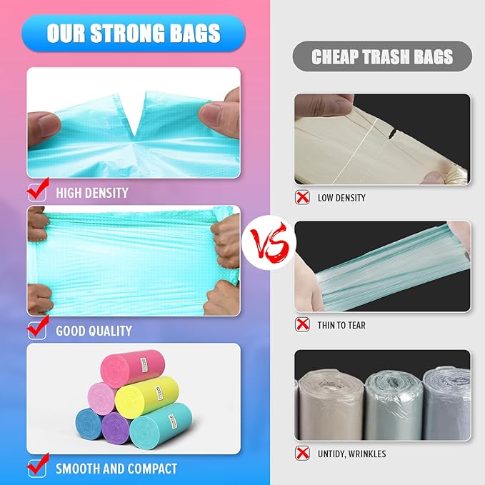 Small Trash Bags 3 Gallon -150 Count Mini Garbage Bags Unscented,12 Liter Colored Plastic Trash Can Liners,Strong Wastebasket Liners for Bathroom Toilet and Home
