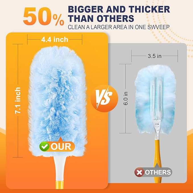 Duster Refills Compatible with Swiffer Duster Refill, Feather Dusters for Cleaning with 2 Handle, Multisurface 360°, Unscented Disposable Dusters for Cleaning Dusting (Blue, 60 Pcs)