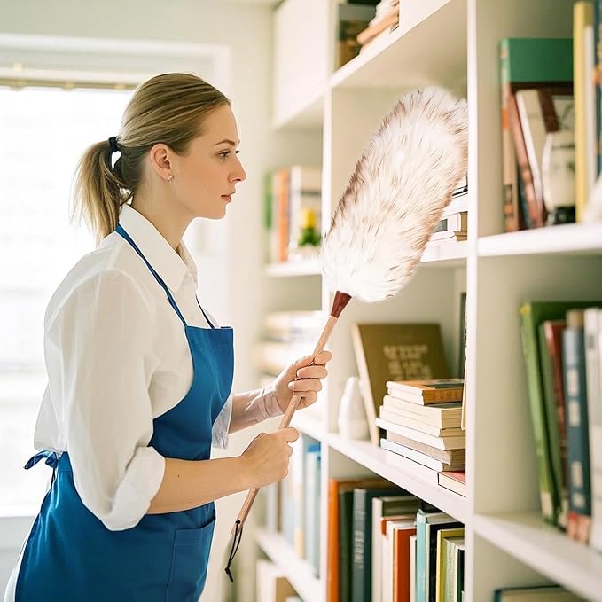 THARAHT Lamb Wool Duster Fluffy Long Handle Reusable for Cleaning Ceiling Fan,Pendant lamp, High Ceiling, Blinds, Furniture Feather Duster