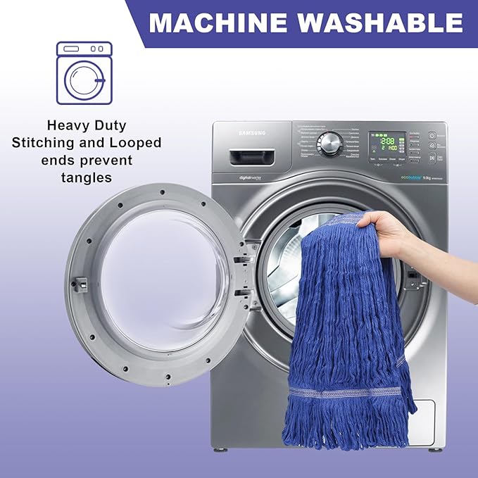 3 Pack Heavy Mop Replacement Head,Commercial Industrial Grade Blue Cotton Ring Heads,Cotton Looped End String Cleaning Mop Refills, Applied to Mop of Clamping Side-Loading Handles