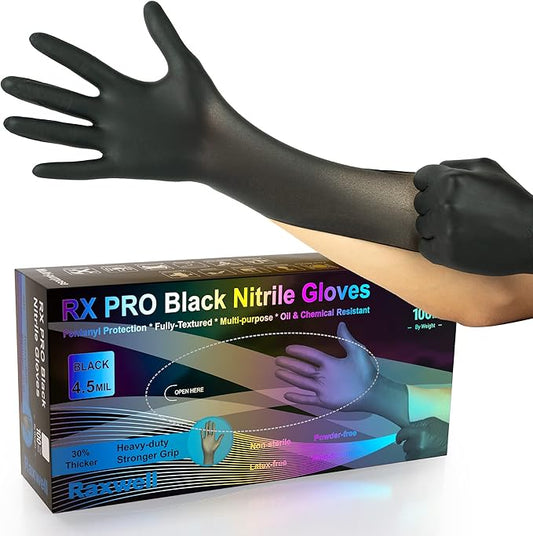 Raxwell Black Nitrile Gloves | Black Gloves Disposable Latex Free 4.5mil Powder Free, Food Safe Gloves, Cooking Gloves