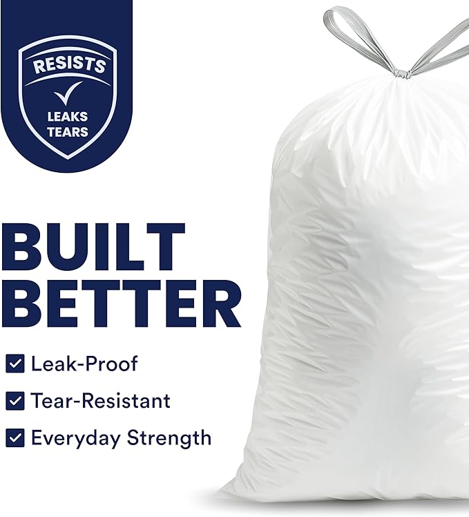 Plasticplace 13 Gallon Trash Bags â”‚ 1.2 Mil â”‚ White Drawstring Garbage Can Liners â”‚ 24" x 31", 200 Count (Pack of 1)