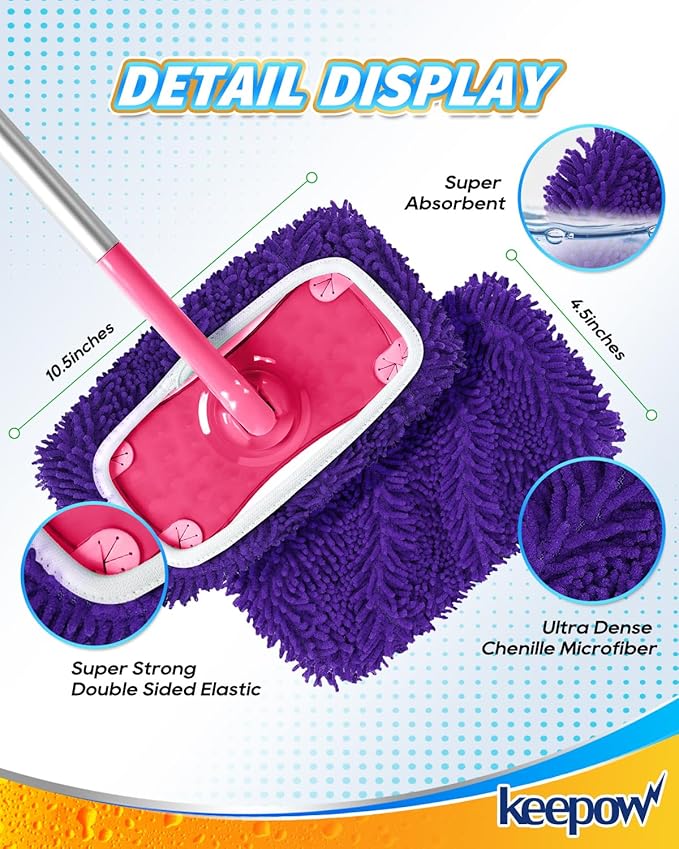 8Pcs Reusable Microfiber Mop Pads Compatible with Swiffer Sweeper Mop, Replacement Wet Mopping pad Refills & Washable Dry Sweeping Cloths for Surface/Hardwood Floor Cleaning