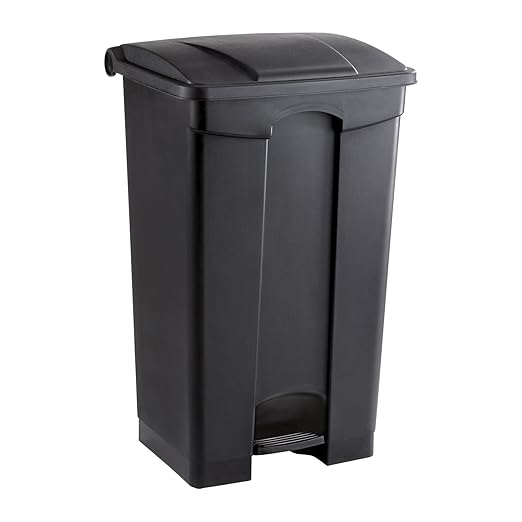 Safco Step On Plastic Trash Can with Foot Pedal, 23 Gallon Garbage Can for Kitchen, Indoor or Outdoor Use, Hands Free, Black