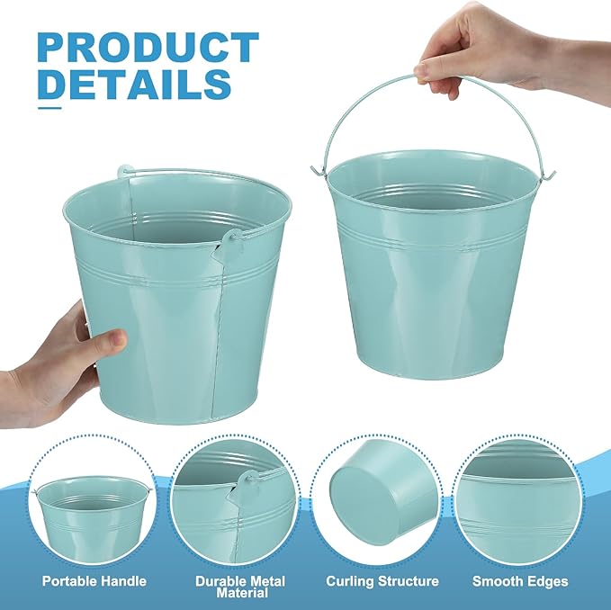 PATIKIL 7"x6.4" Small Metal Buckets with Handle, 6 Pcs Mini Galvanized Bucket Colorful Easter Buckets for Crafts Party Favors Decoration, Dark Blue