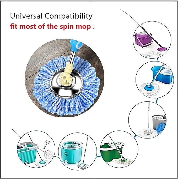 6 Pack Spin Mop Replacement Heads, (6.3 Inch,Round) Microfiber Mop Refills Compatible with Hurricane, Mopnado, Casabella, Magic and Other 360 Spin Mop Systems, (6 Colors)