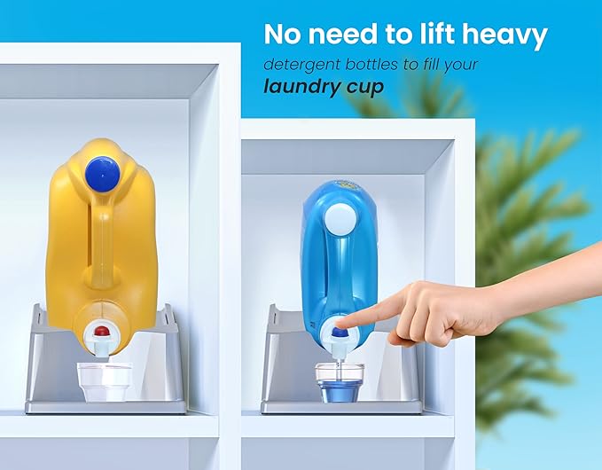 TidyFriend 2 Pack Liquid Laundry Detergent Holder Stand with Drip Tray & Rubber-Grip Feet, Stand for Laundry Room Organization and Storage, Fabric Softener Dispenser with Cup Holder (Grey)