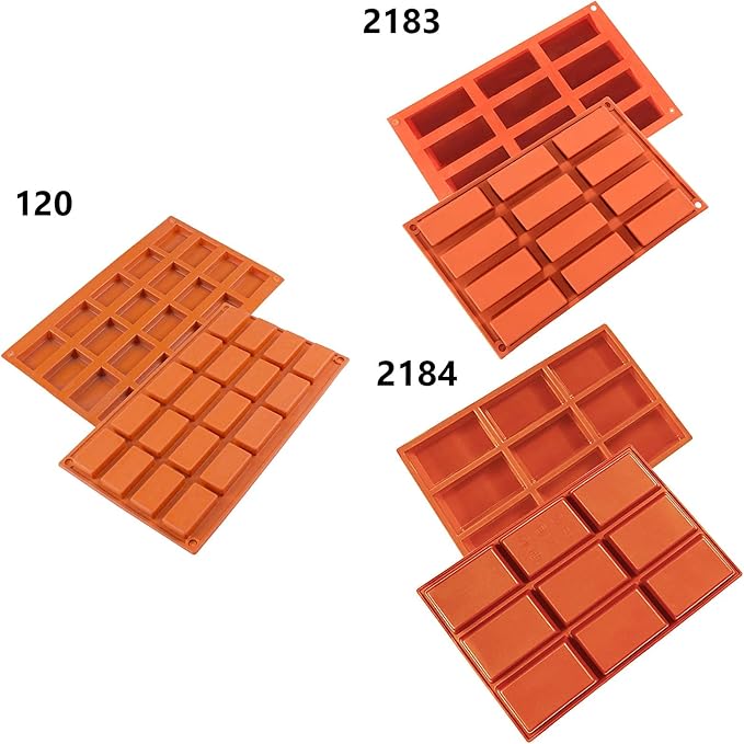 FUNSHOWCASE Rectangle Bars Silicone Mold 3 Trays Assortment