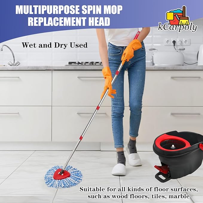4 Pack Spin Mop Replacement Heads Compatible for O Ceda EasyWring 1-Tank Triangle System, Microfiber Mop Refills for 5.9inch Core,Deep Cleaning, Included Base and Handle