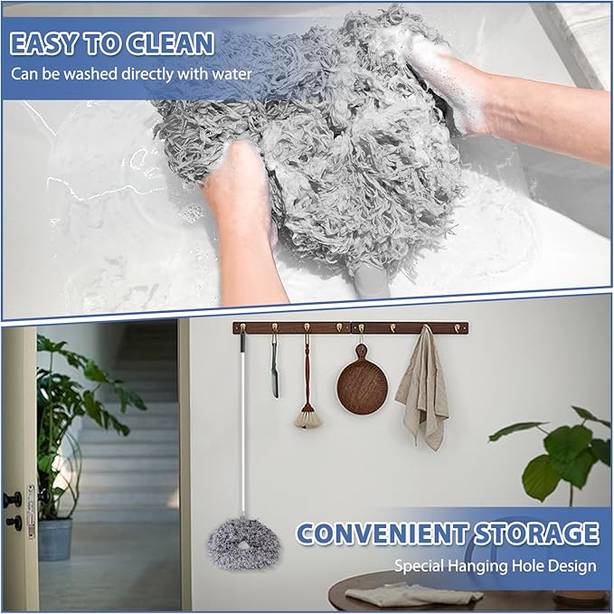 Ceiling Fan Cleaner Duster High Ceiling Extended Fan Blade Cleaner from 13 to 50 Inch Reusable Microfiber Ceiling Fan Duster with Extension Handle for Furniture Bookshelves Wall Door (Gray)