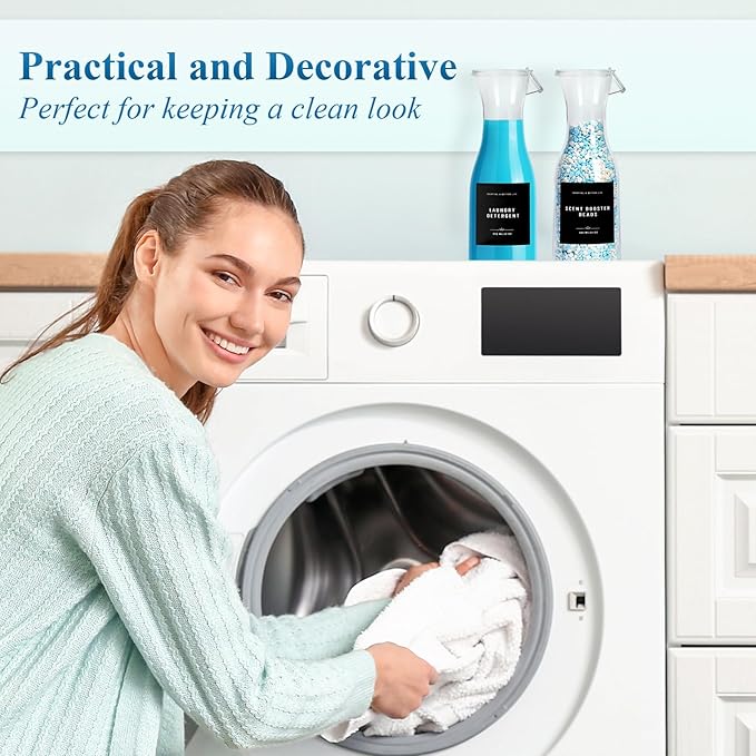 Laundry Detergent Dispenser Bottle 20oz with Waterproof Label for Laundry Detergent Soap Fabric Softener Bleach Scent Booster Beads, Sturdy PET Bottle for Laundry Room Decor 2 Pack black