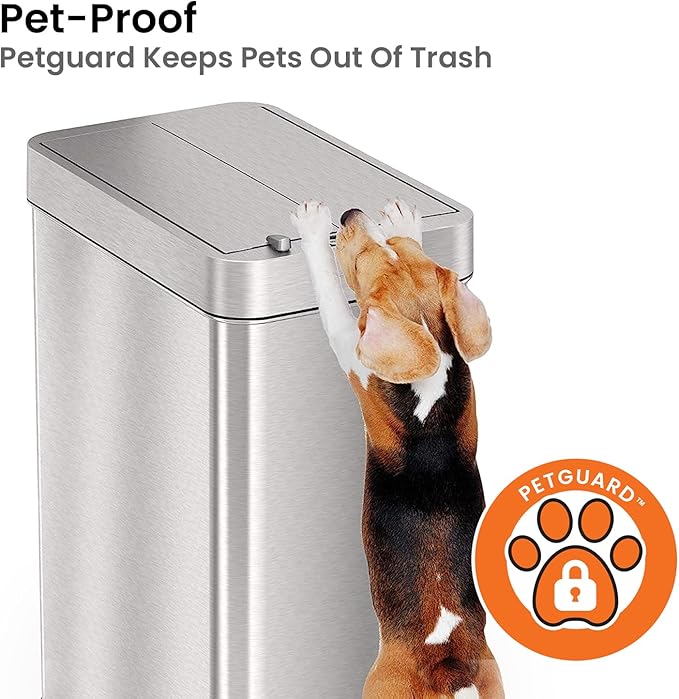 iTouchless 18 Gallon Wings Open Kitchen Trash Can with Lid and Odor Filter, Dog Proof Lid Lock 68 Liter Slim Stainless Steel Garbage Bin Home Office Bedroom Living Room Large Capacity Wastebasket