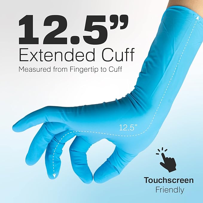 Raxwell Blue Nitrile Disposable Gloves, Latex Free Food Grade, 8.5mil, Extended Cuff, Waterproof, Ambidextrous, Textured Grip