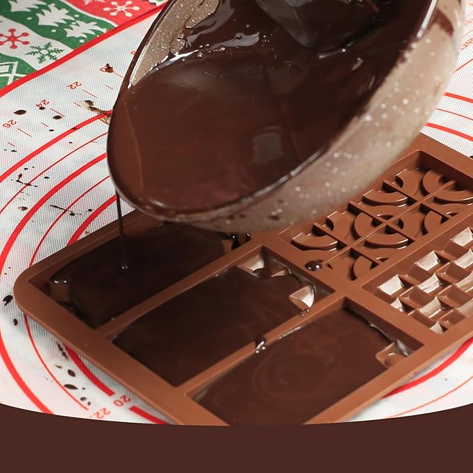 Chocolate Bar Mold Silicone with 6 Pattern, 2 Pcs 0.3-Inch-Deep Break-Apart Chocolate Molds for Homemade Protein and Energy Bar, Small Silicone Molds for Wax Melts/Candle/Resin, Waffle Shape